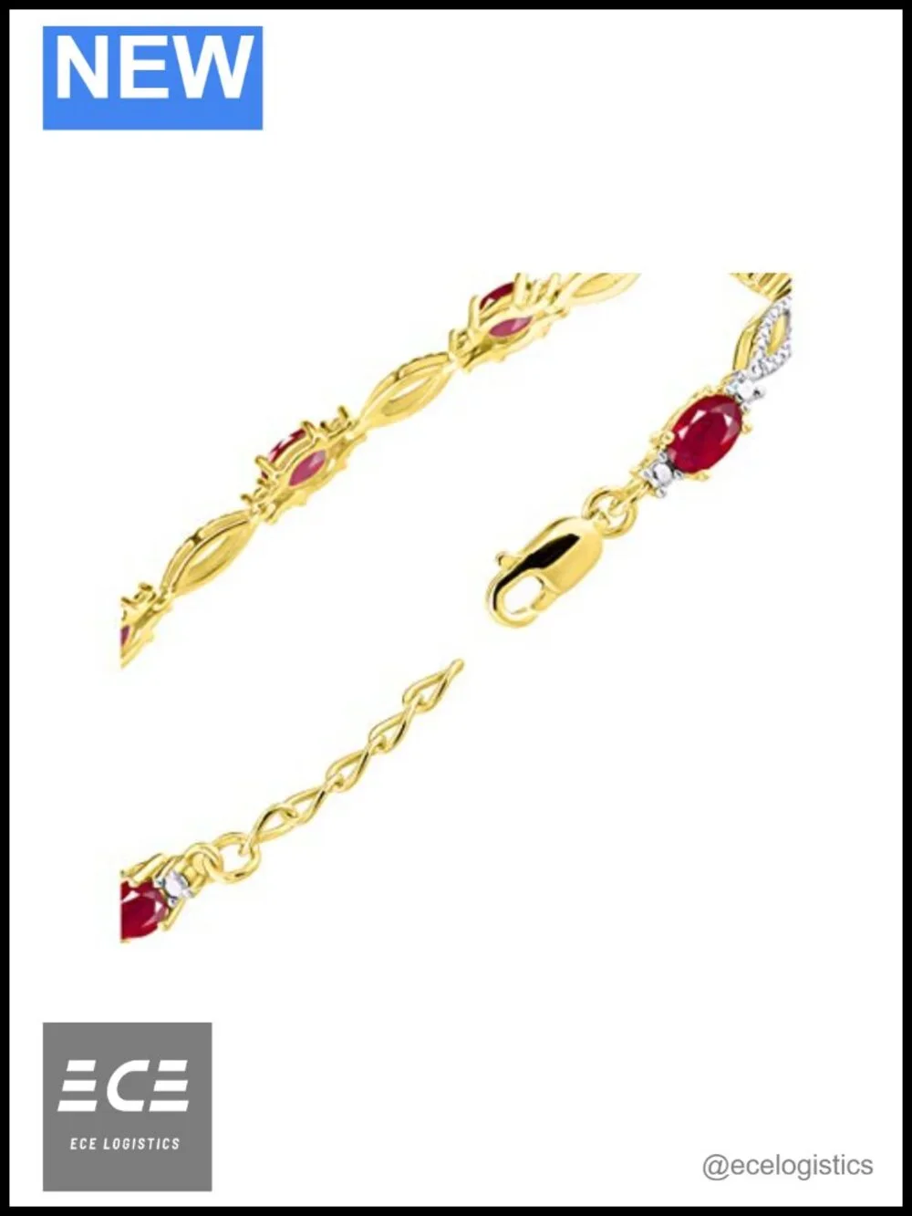 Tennis Bracelet 6x4MM Birthstone Diamonds Yellow Gold Plated Silver Adjustable